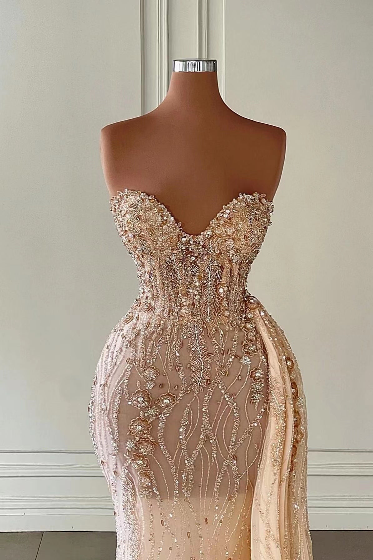 Stunning Sweetheart Mermaid Tulle Evening Dress with Rhinstone Sequins-BallBride
