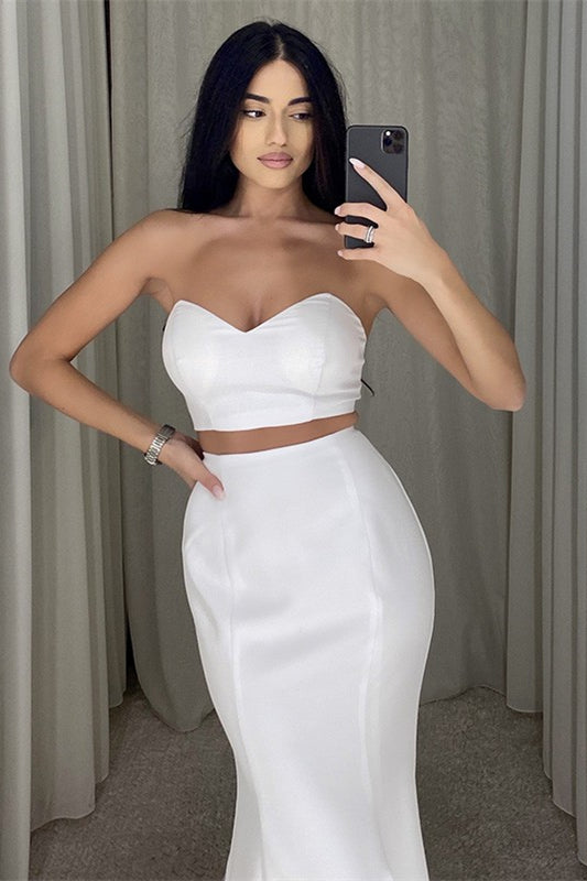 Stunning Two Pieces Mermaid Prom Dress - White-BallBride