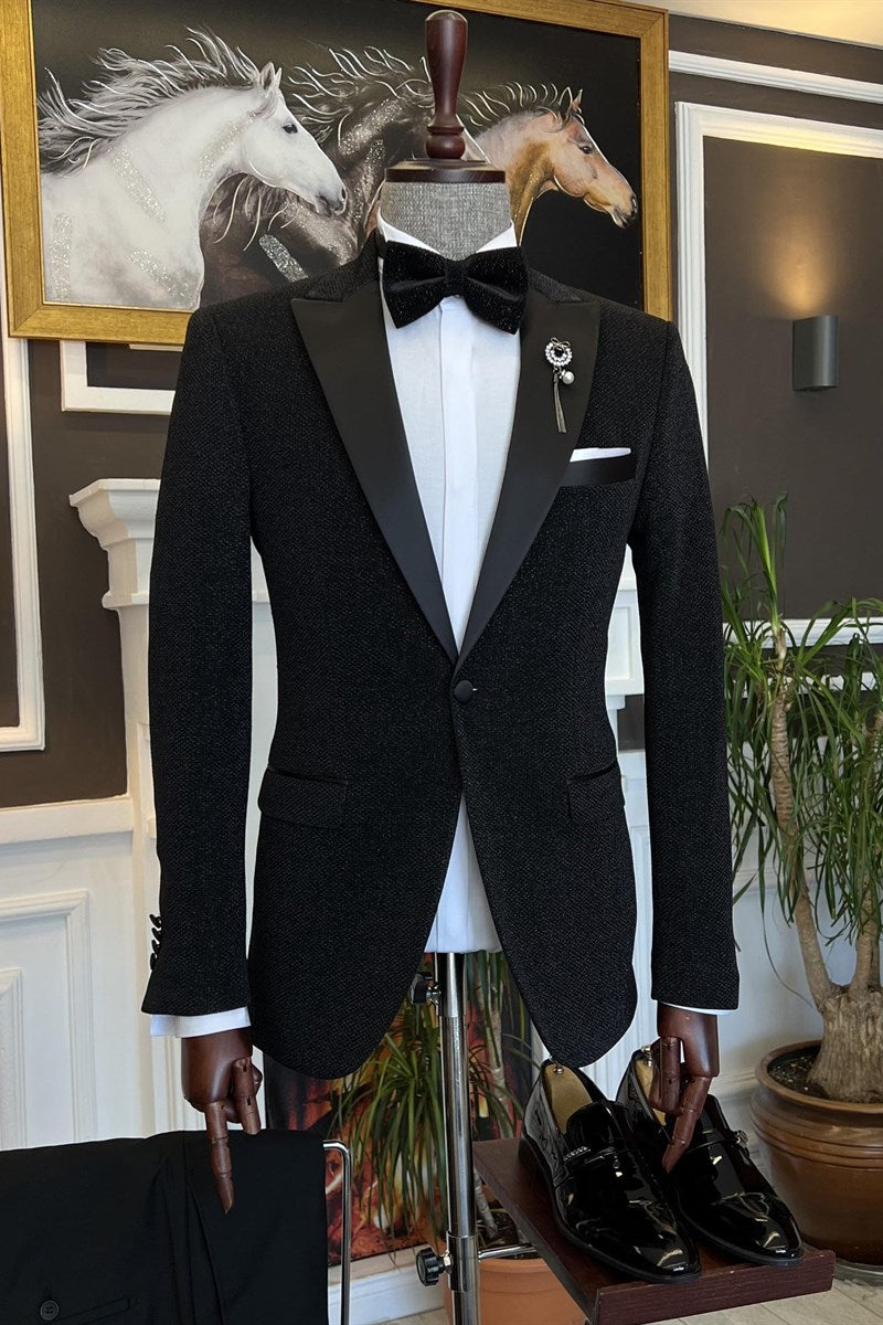 Stylish Black One Button Peaked Lapel Two Pieces Men Suits from Clark Fashion-BallBride