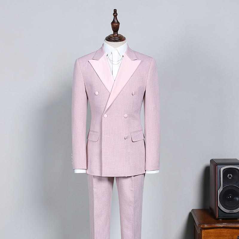 Stylish Double Breasted Pink Suit for Men - Best Fit & Peak Lapel-BallBride