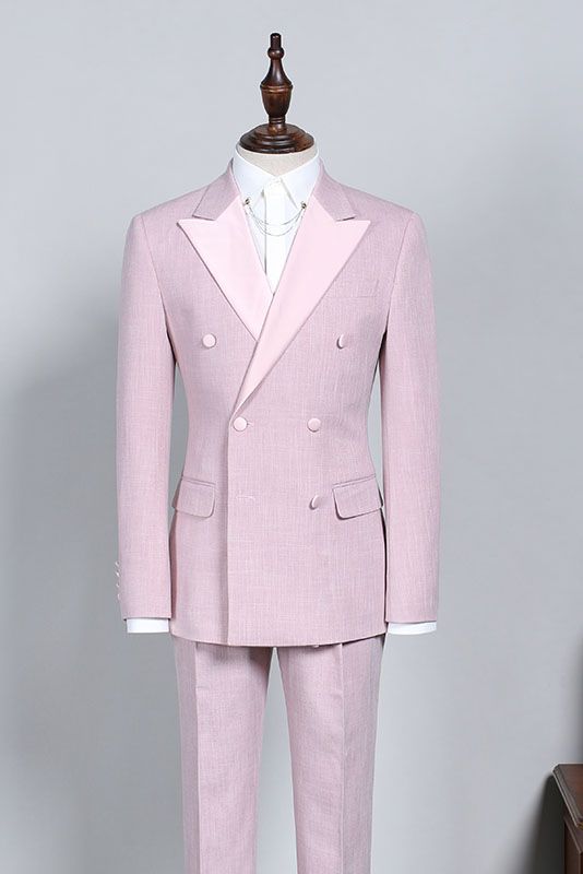 Stylish Double Breasted Pink Suit for Men - Best Fit & Peak Lapel-BallBride
