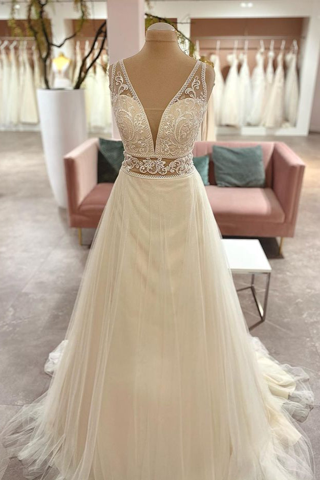 Sweetheart A-Line Wedding Dress With Appliques Lace-BallBride