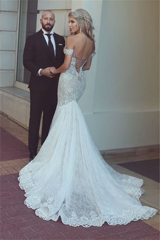Sweetheart Mermaid Lace Wedding Dress With Lace-up Back-BallBride