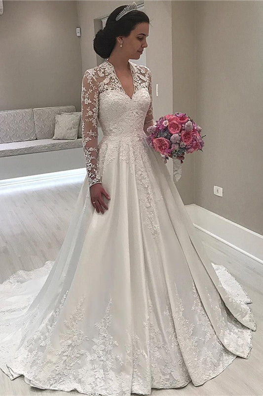 Sweetheart Mermaid Wedding Dress with Long Lace Appliques Sleeves-BallBride
