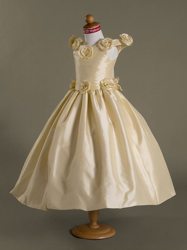 Taffeta Off-The-Shoulder Flower Girl Dress with Ruffles-BallBride