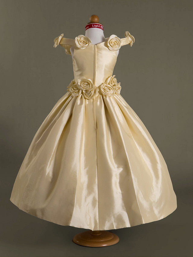 Taffeta Off-The-Shoulder Flower Girl Dress with Ruffles-BallBride