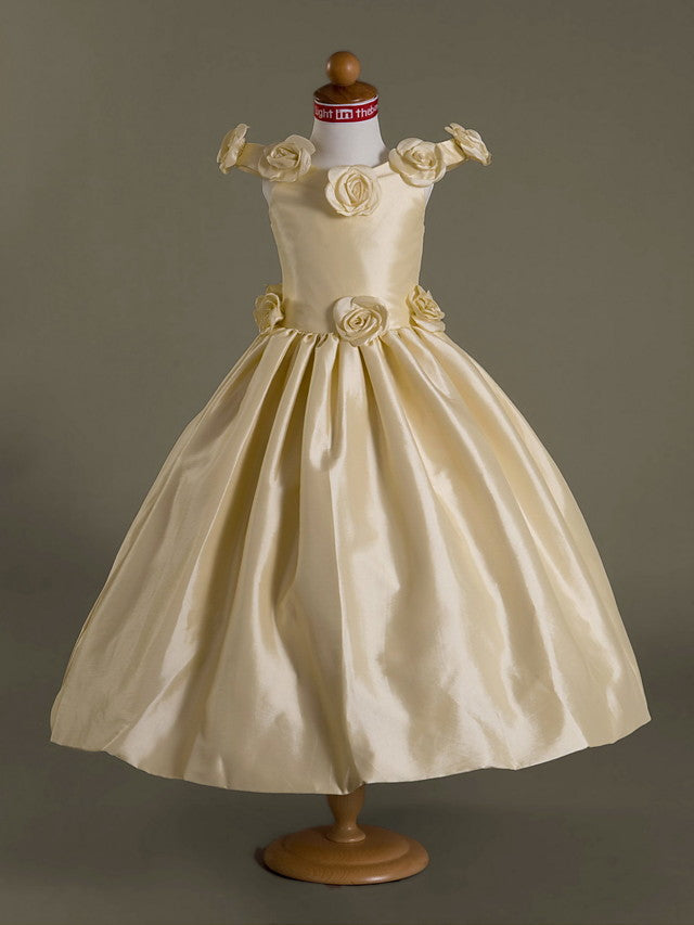Taffeta Off-The-Shoulder Flower Girl Dress with Ruffles-BallBride
