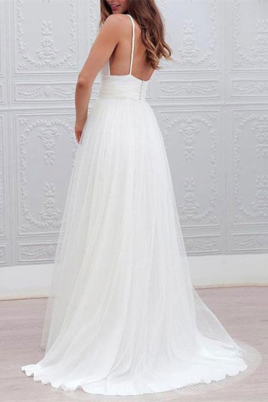 Tulle Beach Wedding Spaghetti-Straps Dress-BallBride