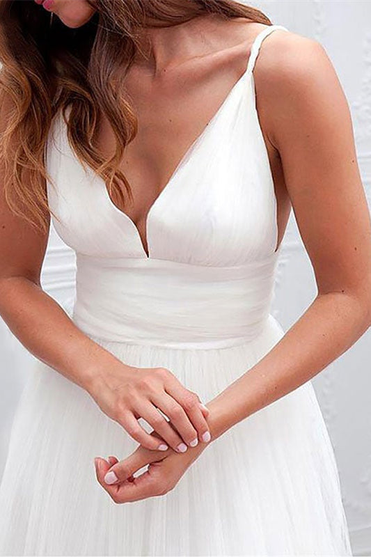 Tulle Beach Wedding Spaghetti-Straps Dress-BallBride