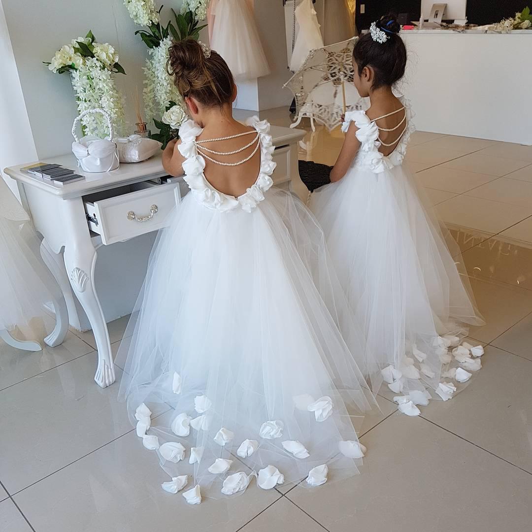 Tulle Flower Girl Dress with Pearls Appliques - Backless Sleeveless Design-BallBride