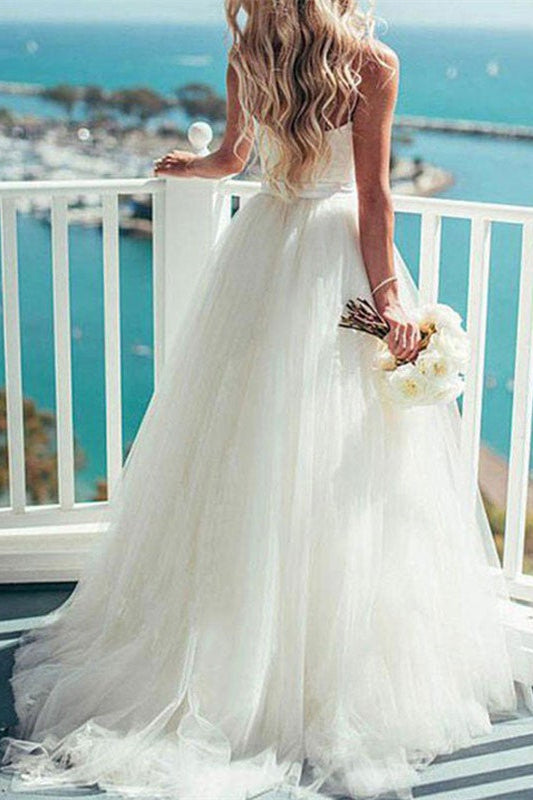 Tulle Wedding Dress with Spaghetti-Straps-BallBride