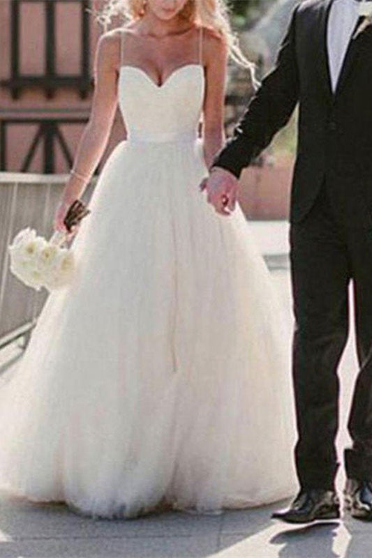 Tulle Wedding Dress with Spaghetti-Straps-BallBride
