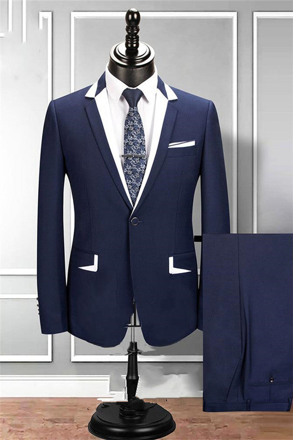 Two Pieces Notched Lapel Navy Blue Groom & Groomsmen Suits-BallBride