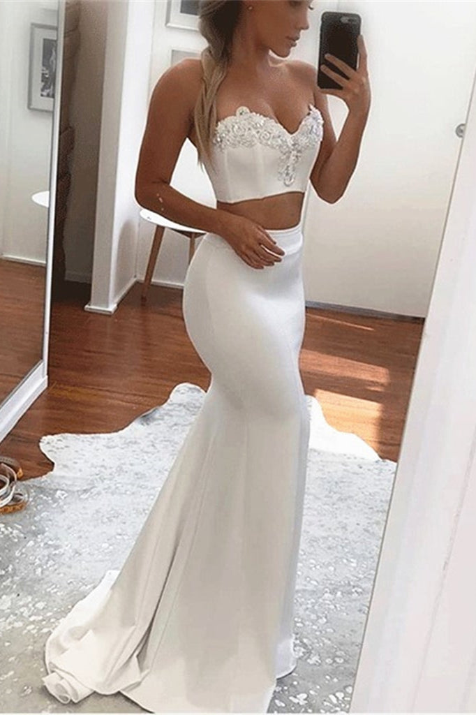Two Pieces White Mermaid Prom Dress-BallBride
