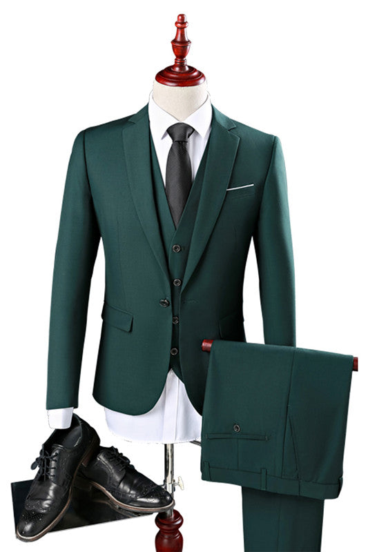 Unique Notch Lapel 3-Piece Men's Suit for Prom Guests - Green-BallBride