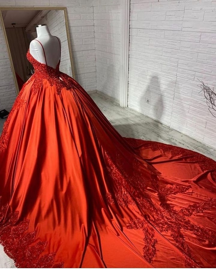 Unique Sweetheart Spaghetti Straps Backless Satin Wedding Dress with Appliques Lace-BallBride