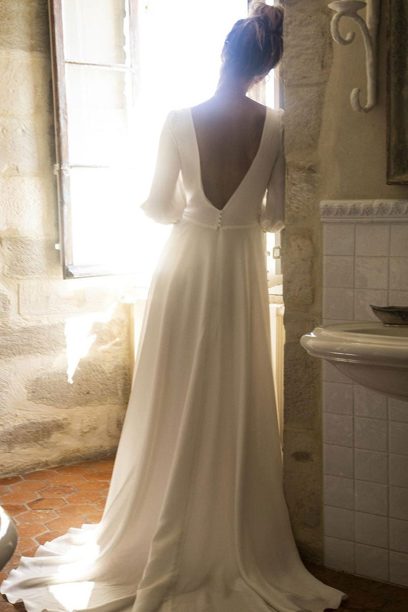 V-Neck Half Dress for Your Special Day - Sleeves Wedding Dress-BallBride