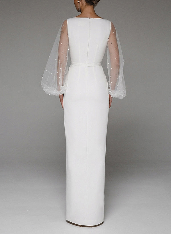 V-Neck Long Sleeve Floor-Length Wedding Dresses-Ballbride