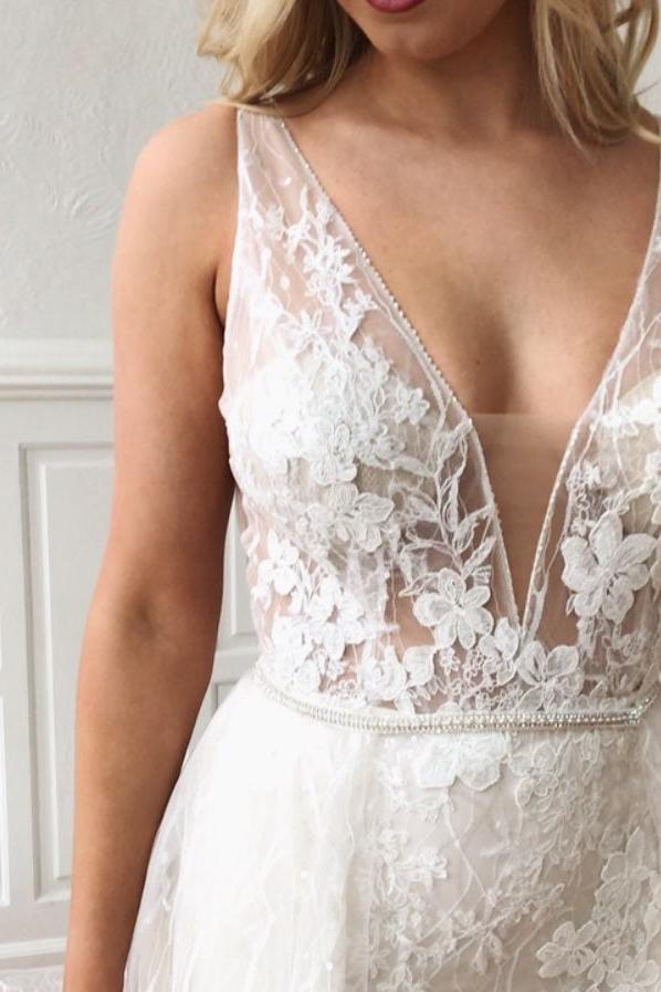 V-Neck Mermaid Detachable Wedding Dress With Glamorous Straps and Lace-BallBride