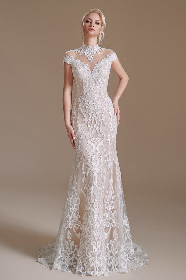 Vintage Long Mermaid Lace Wedding Dress With Sleeves-BallBride