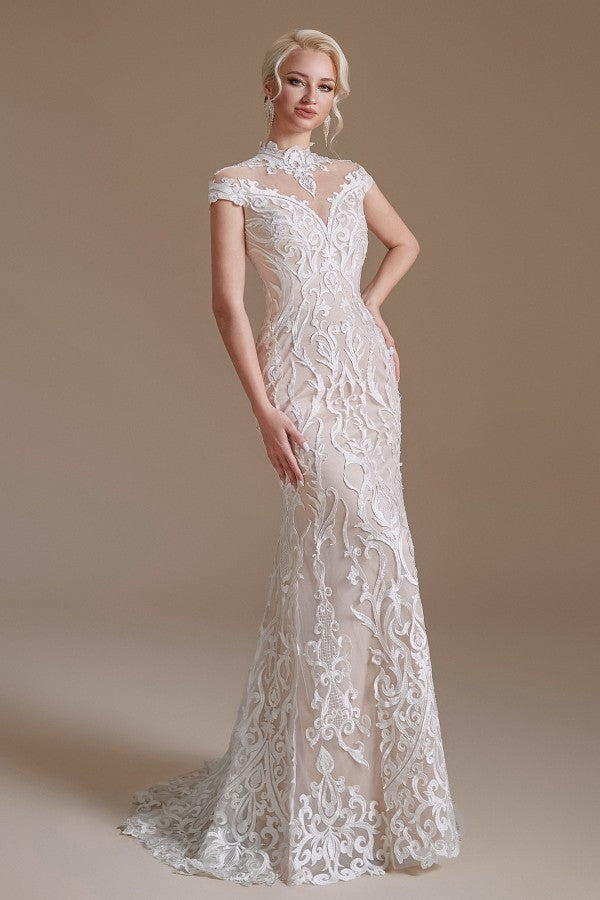 Vintage Long Mermaid Lace Wedding Dress With Sleeves-BallBride