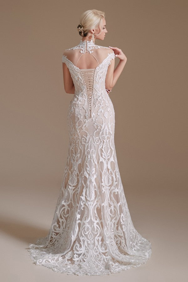 Vintage Long Mermaid Lace Wedding Dress With Sleeves-BallBride