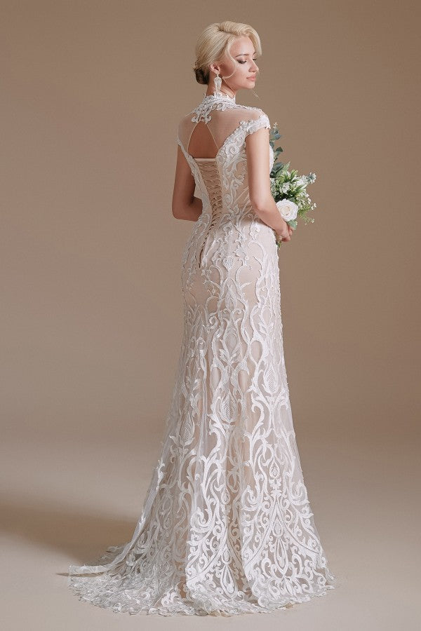 Vintage Long Mermaid Lace Wedding Dress With Sleeves-BallBride