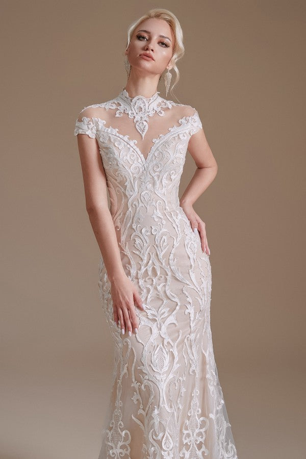 Vintage Long Mermaid Lace Wedding Dress With Sleeves-BallBride