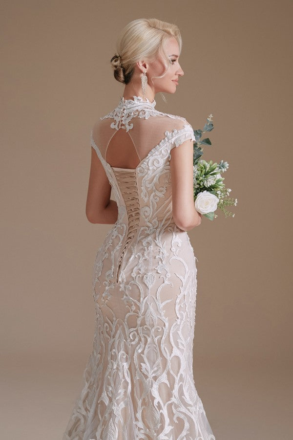 Vintage Long Mermaid Lace Wedding Dress With Sleeves-BallBride