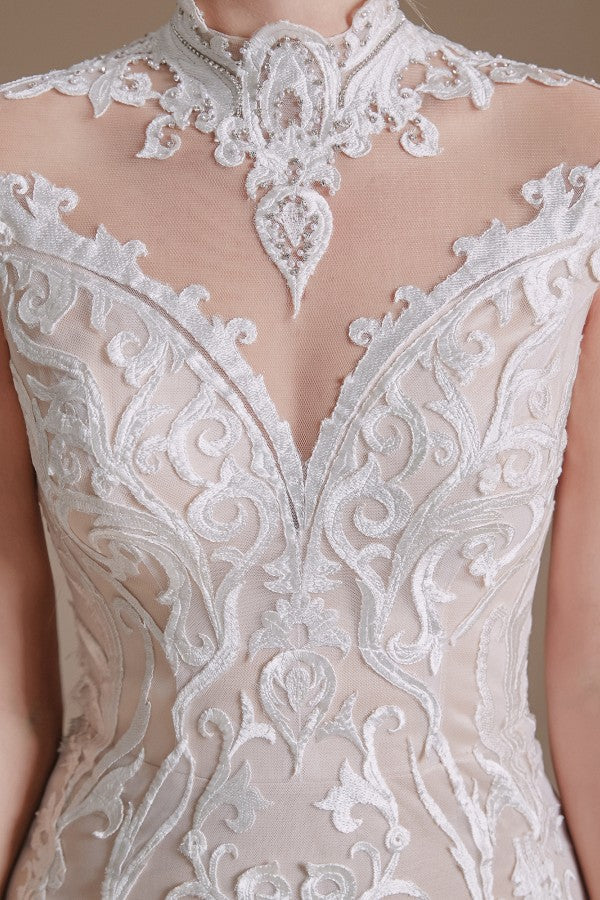 Vintage Long Mermaid Lace Wedding Dress With Sleeves-BallBride