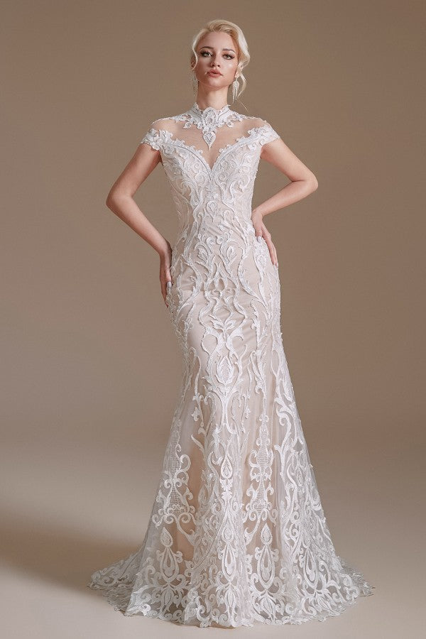 Vintage Long Mermaid Lace Wedding Dress With Sleeves-BallBride