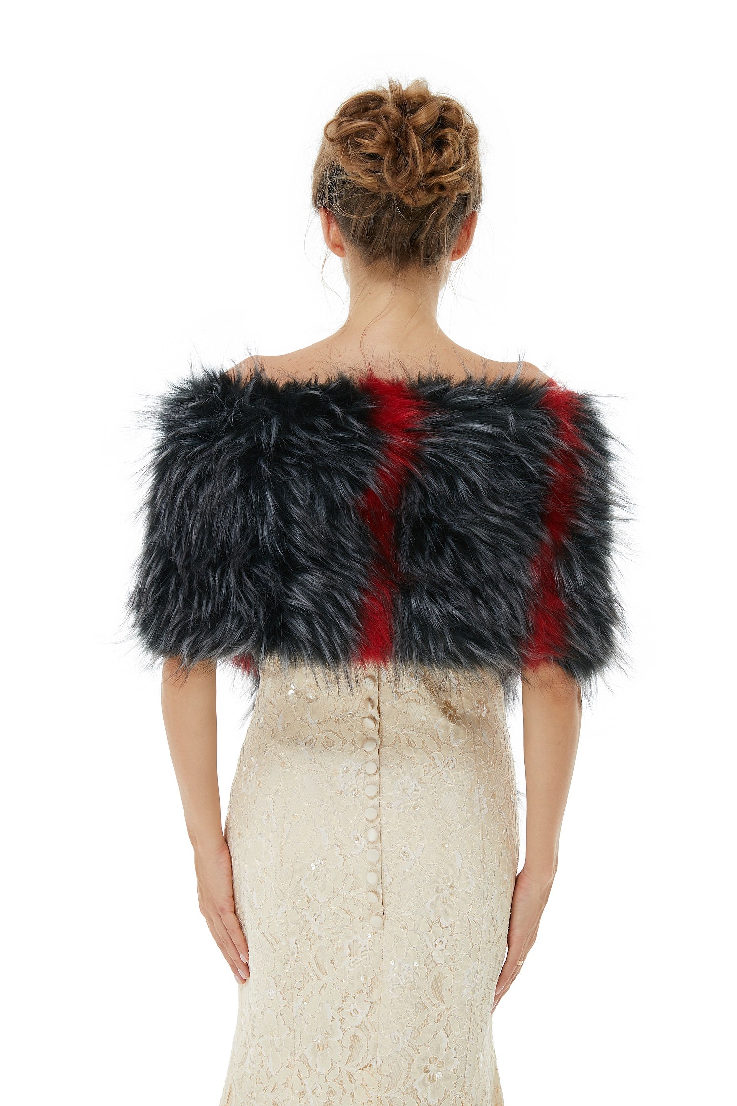 Warm Grey and Red Winter Faux Fur Wrap for Brides-BallBride