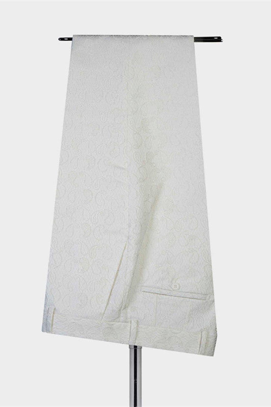 White Jacquard Peaked Lapel Wedding Suit for Men-BallBride