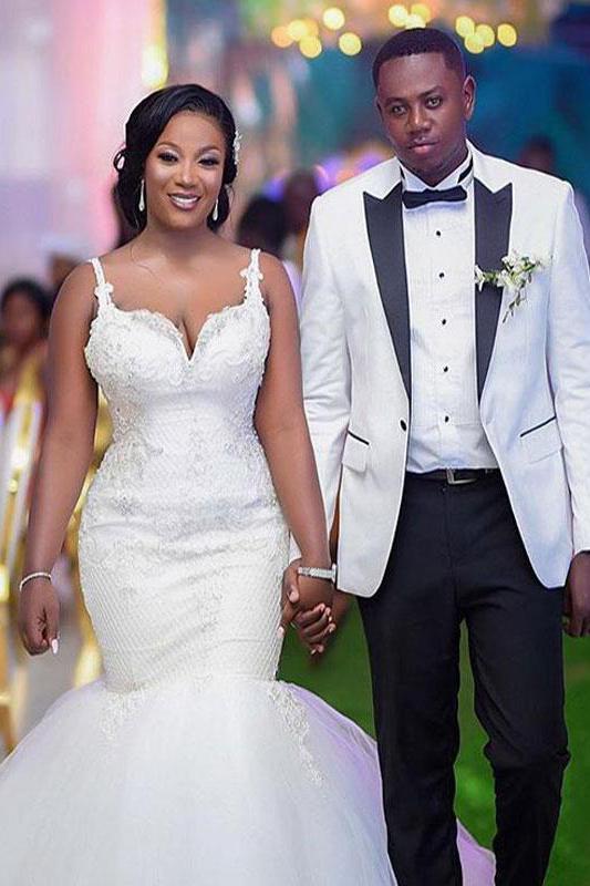 White One Button Peaked Lapel Wedding Groom Suit-BallBride