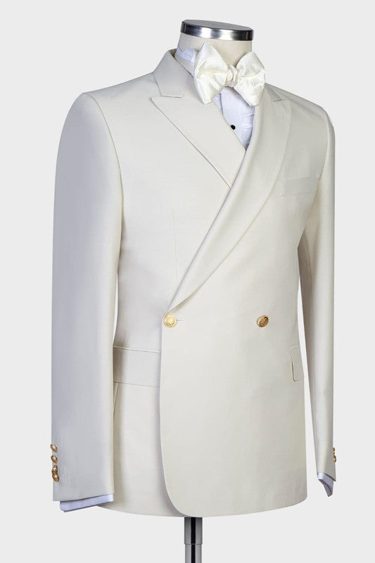White Peaked Lapel Slim Fit Wedding Suit for Men by Lawrence-BallBride