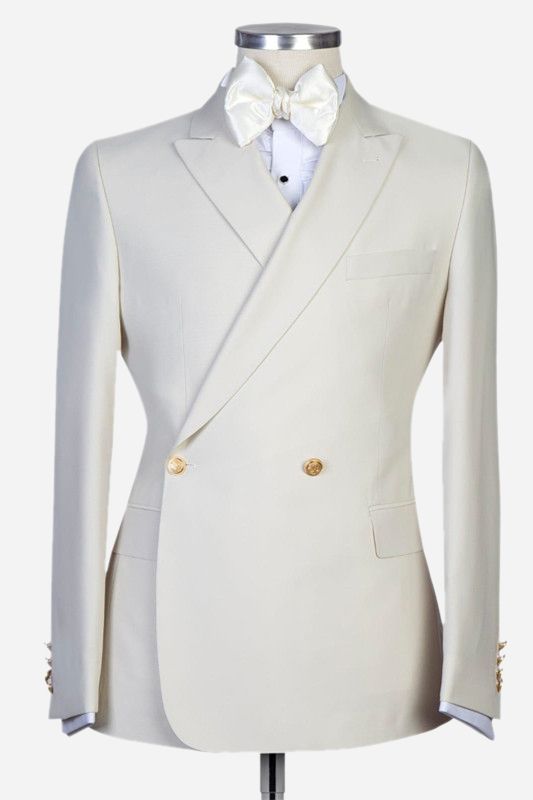 White Peaked Lapel Slim Fit Wedding Suit for Men by Lawrence-BallBride