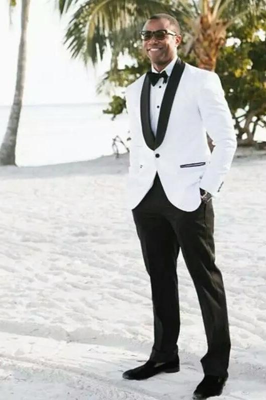 White Shawl Lapel Wedding Suit For Men - Unique Two Pieces-BallBride