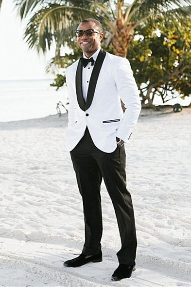 White Shawl Lapel Wedding Suit For Men - Unique Two Pieces-BallBride