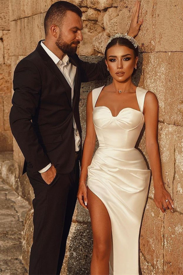 White Sweetheart Mermaid Wedding Dress With Split-BallBride