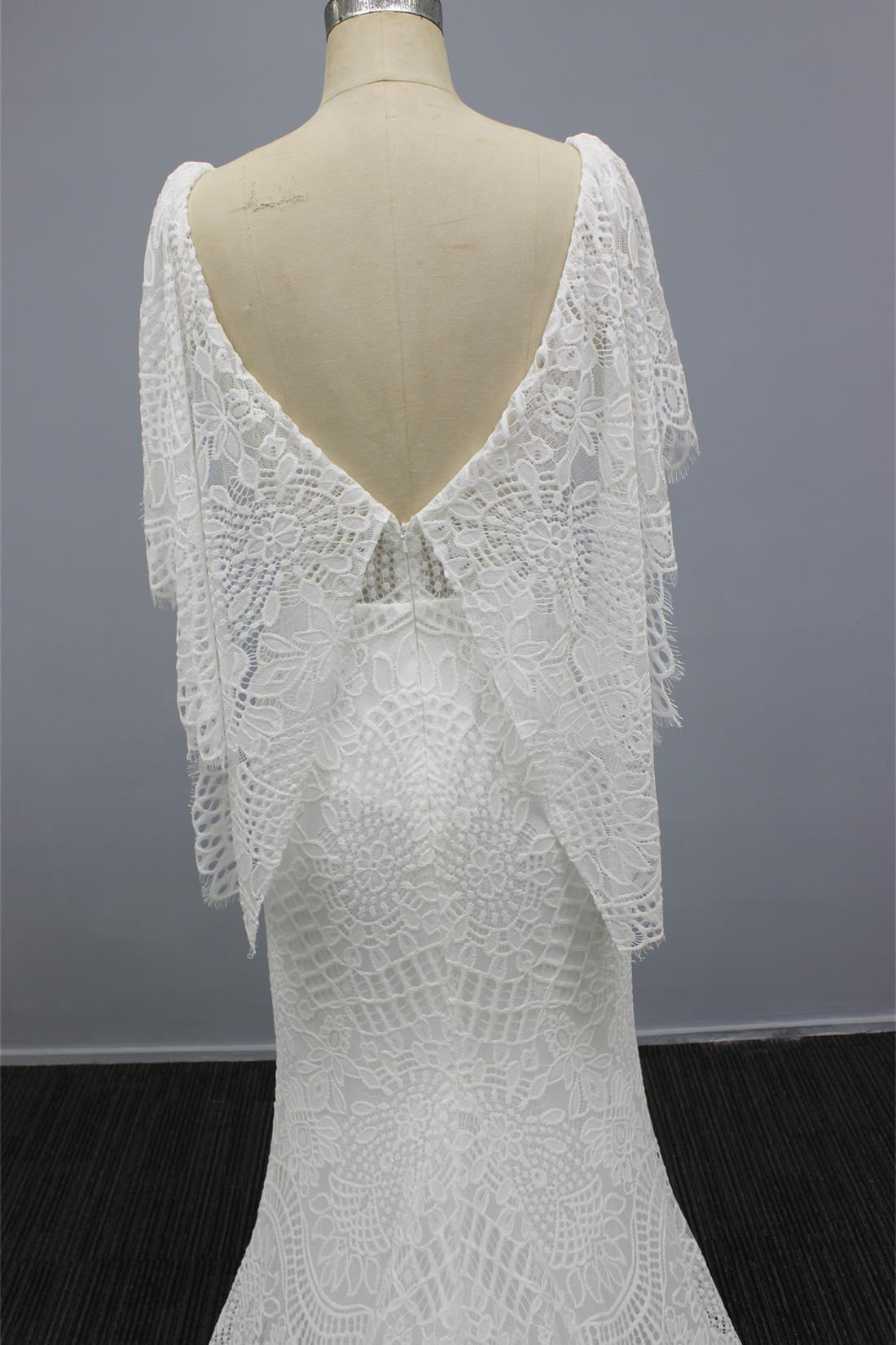 White V Neck Cap Sleeves Wedding Dress Mermaid With Sweep-BallBride