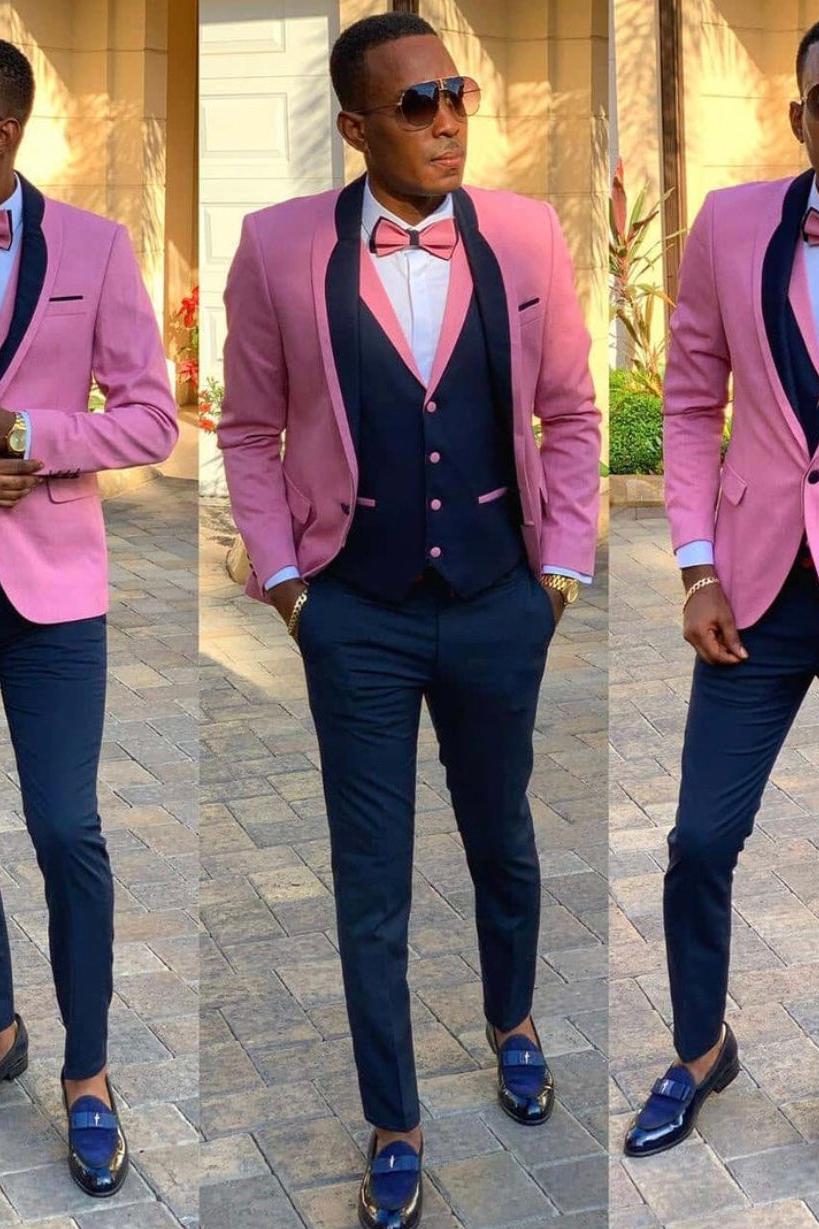 Willie Pink Men Suits - Easy Fit Shawl Lapel Three Pieces-BallBride