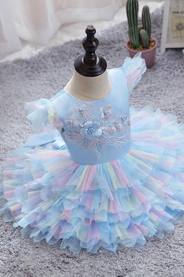 Yellow Tulle Ruffles Flower Girl Dress for Weddings with Appliques-BallBride