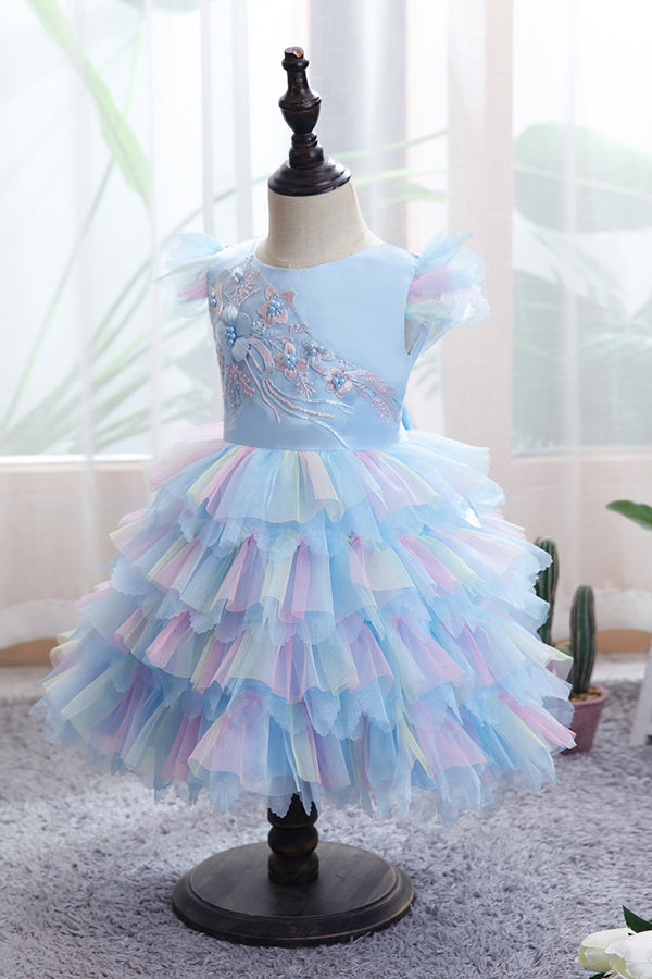 Yellow Tulle Ruffles Flower Girl Dress for Weddings with Appliques-BallBride